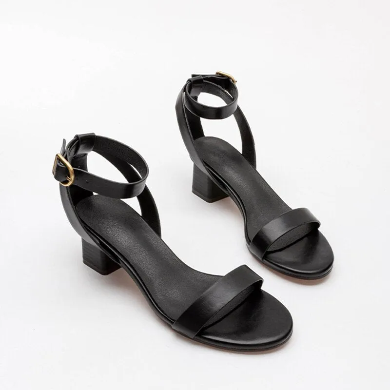 2023 Summer Brown Leather Ankle Strap Sandals For Women Open Toe Gladiator Sandals Women Rome Buckle High Heels Women Sandals