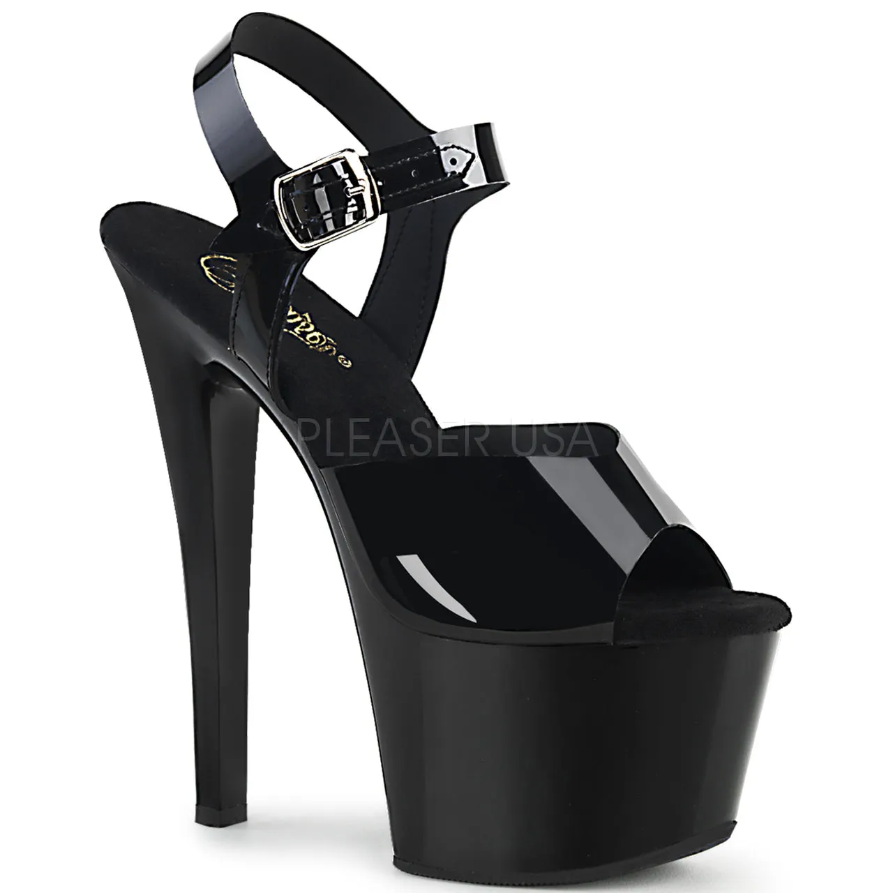 7" Heel Black Ankle Strap Platform Shoes*