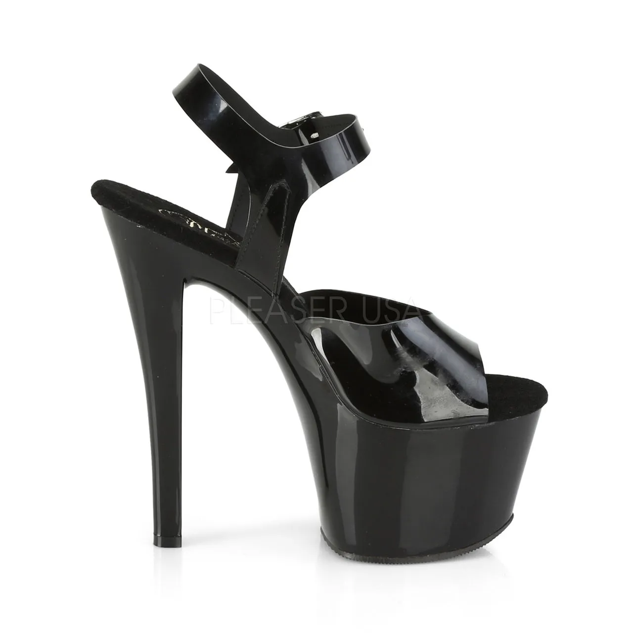 7" Heel Black Ankle Strap Platform Shoes*