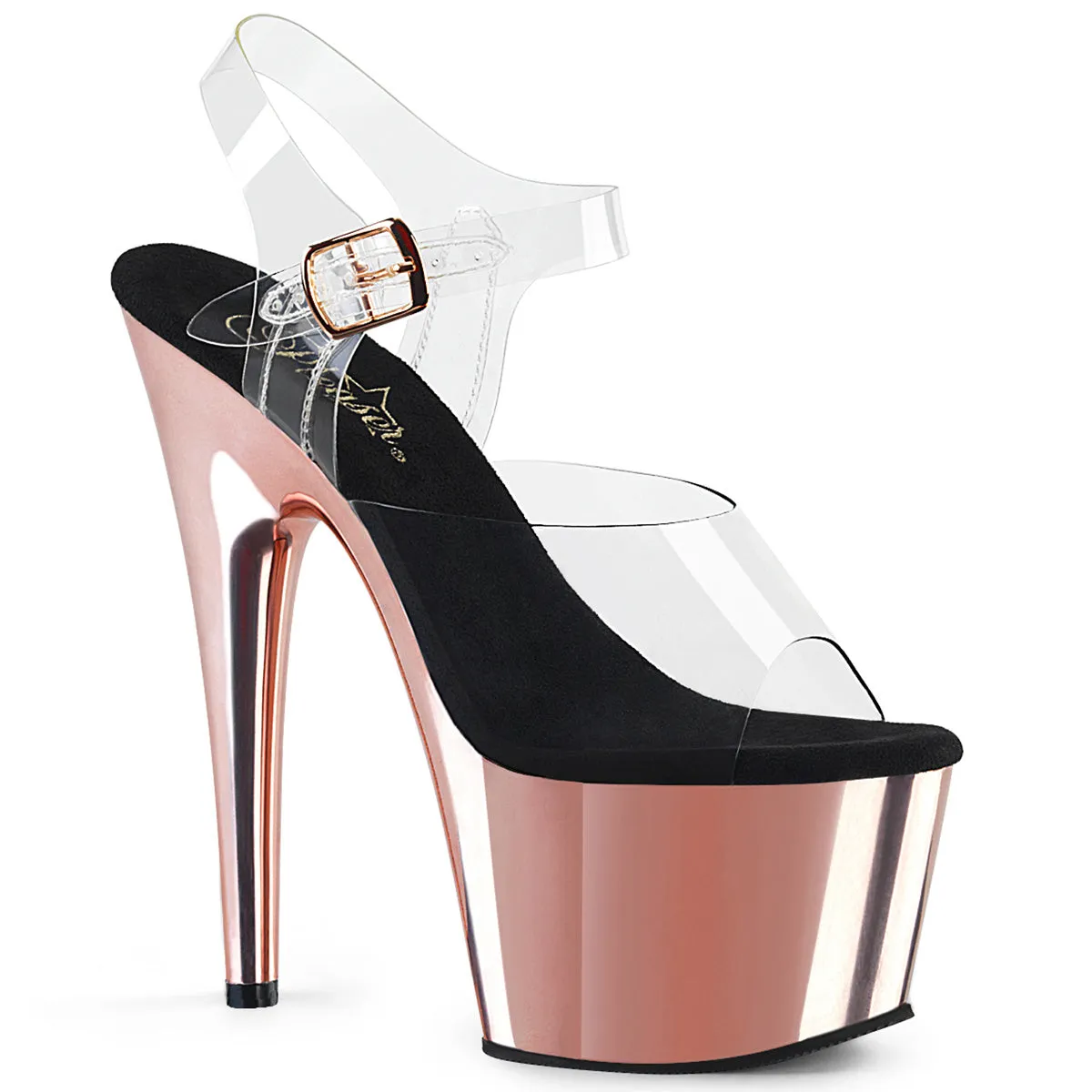 ADORE-708 Pleaser 7" Rose Gold Chrome Platform Pole Dancer Heels