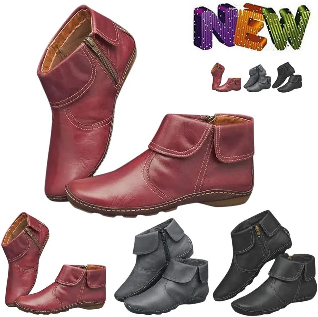 Ankle Booties for Women Flat Heel,Womens Ankle Boots Fashion Lace Up Side Zip Vintage Booties Low Heel Arch Support