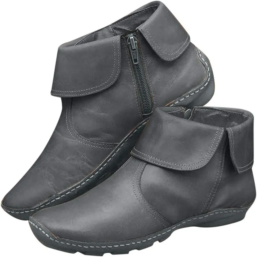 Ankle Booties for Women Flat Heel,Womens Ankle Boots Fashion Lace Up Side Zip Vintage Booties Low Heel Arch Support