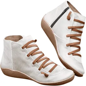 Ankle Boots for Women No Heel,2019 New Arch Support Boots Side Zipper Vintage Leather Damping Shoes Flat Heel Booties