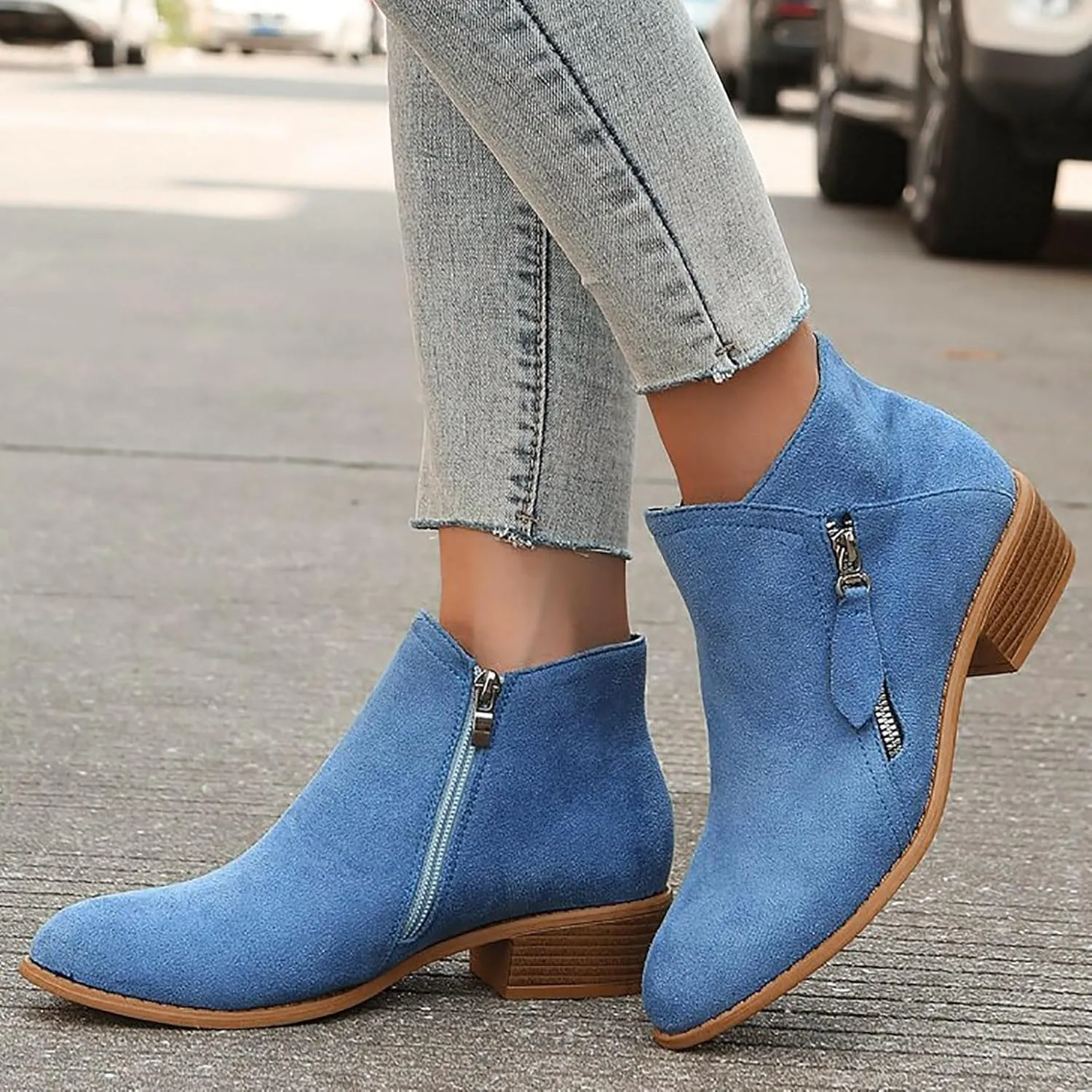 Ankle Boots Suede Short Boots Women Shoes Fashion Comfortable Square Low Heels Suede Flock Pointed Toe Non Slip