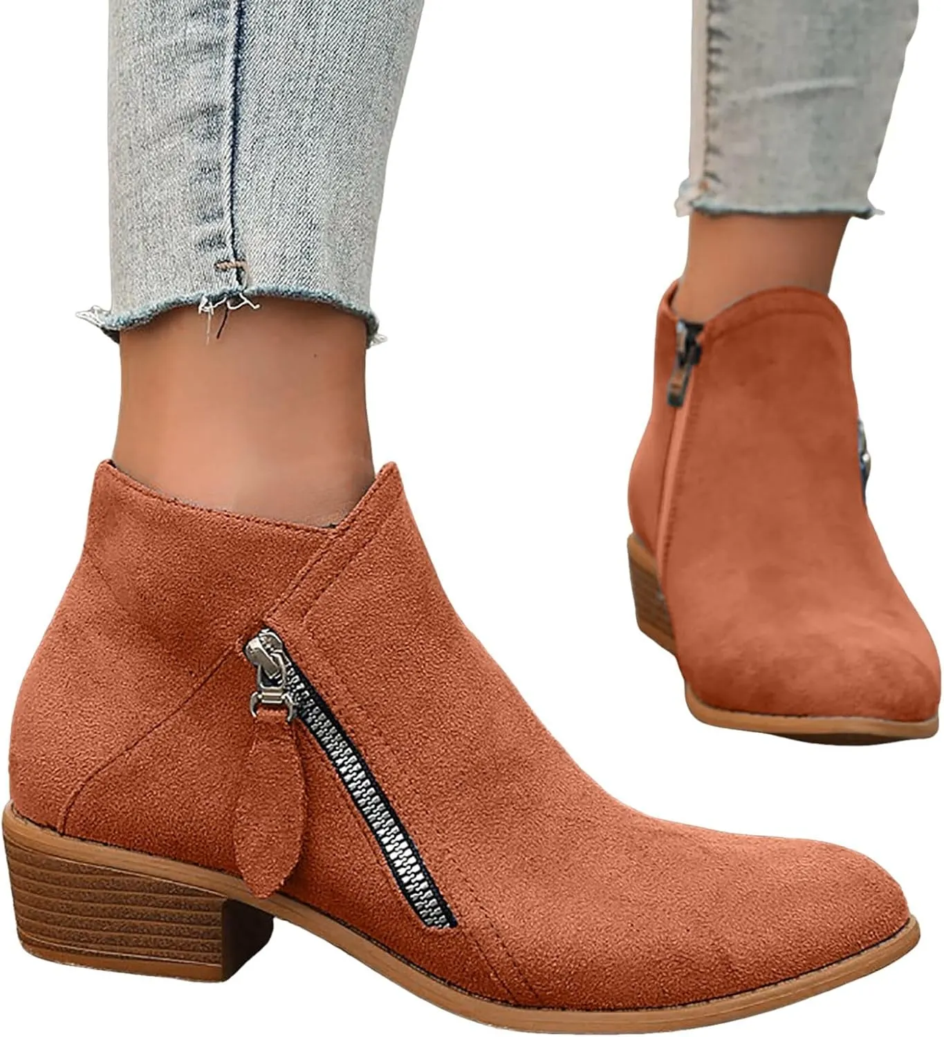 Ankle Boots Suede Short Boots Women Shoes Fashion Comfortable Square Low Heels Suede Flock Pointed Toe Non Slip