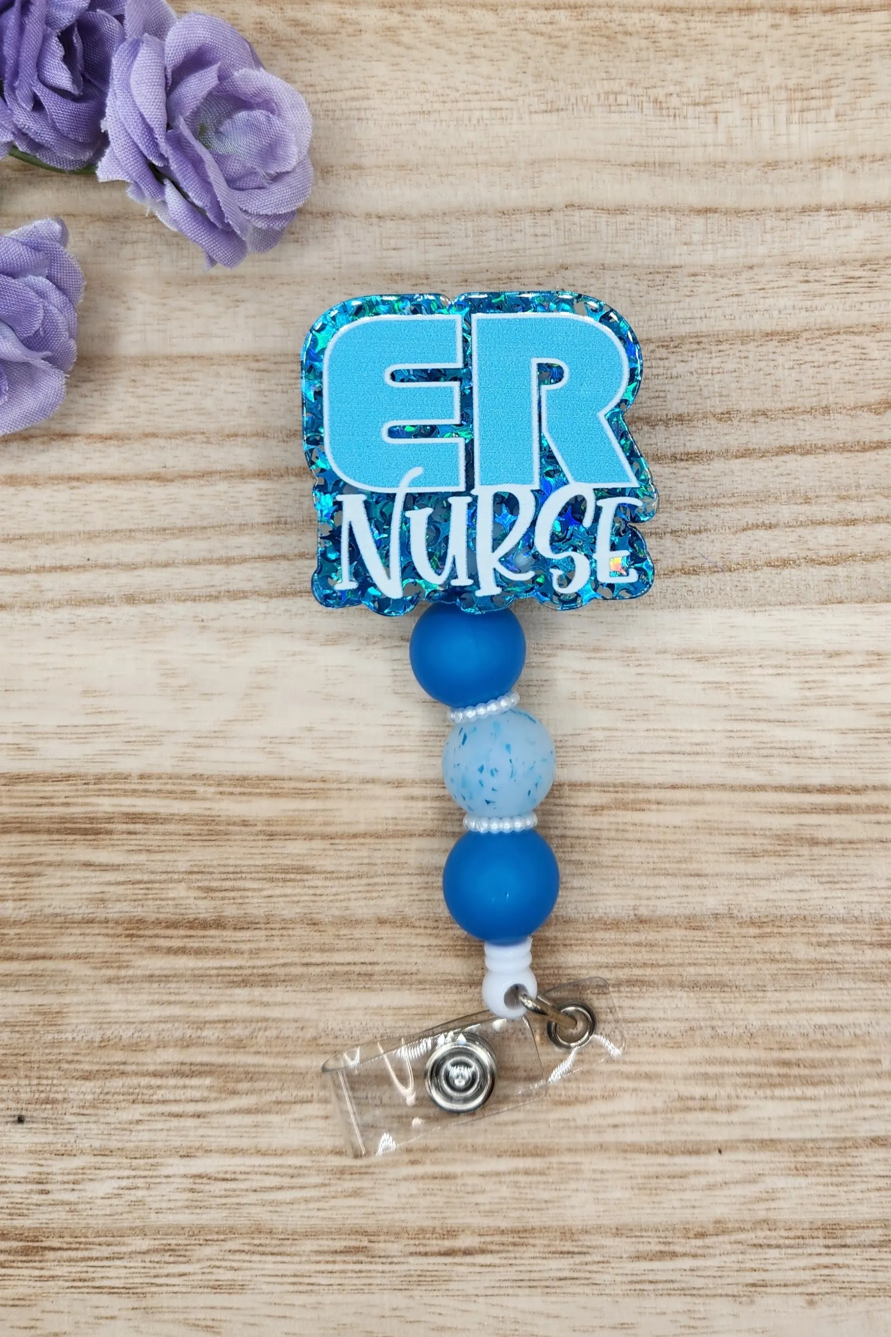 Badge Reel-ER Nurse (Blue Glitter)