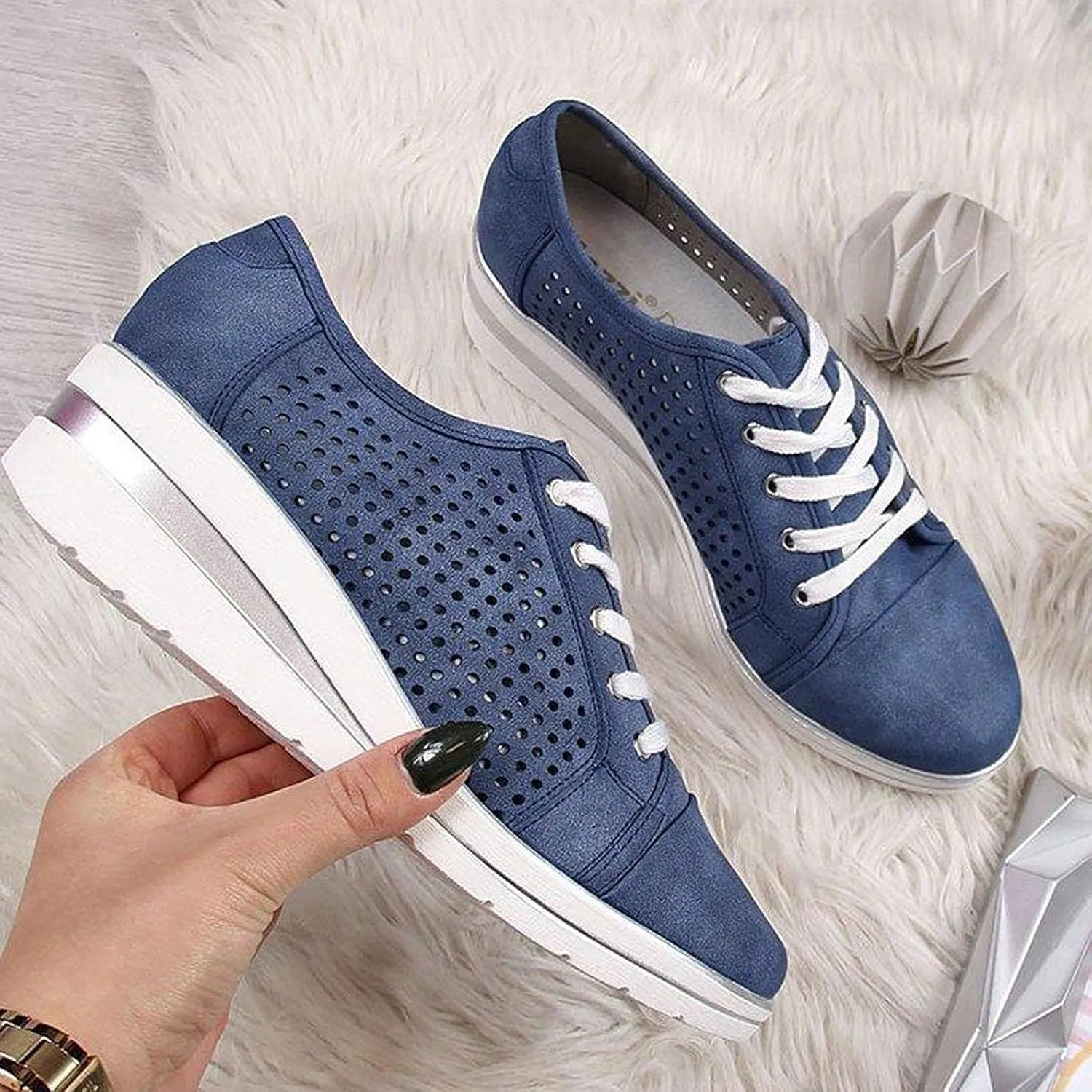 Bamboo Store Women Casual Shoes 9 New Women's Increased Shoes Mid-Heel Lace-up Casual Shoes Breathable Business Shoes Men
