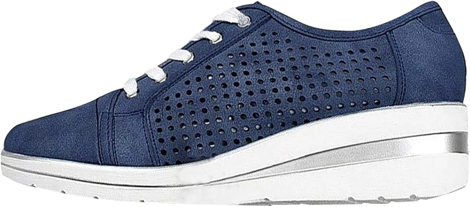 Bamboo Store Women Casual Shoes 9 New Women's Increased Shoes Mid-Heel Lace-up Casual Shoes Breathable Business Shoes Men