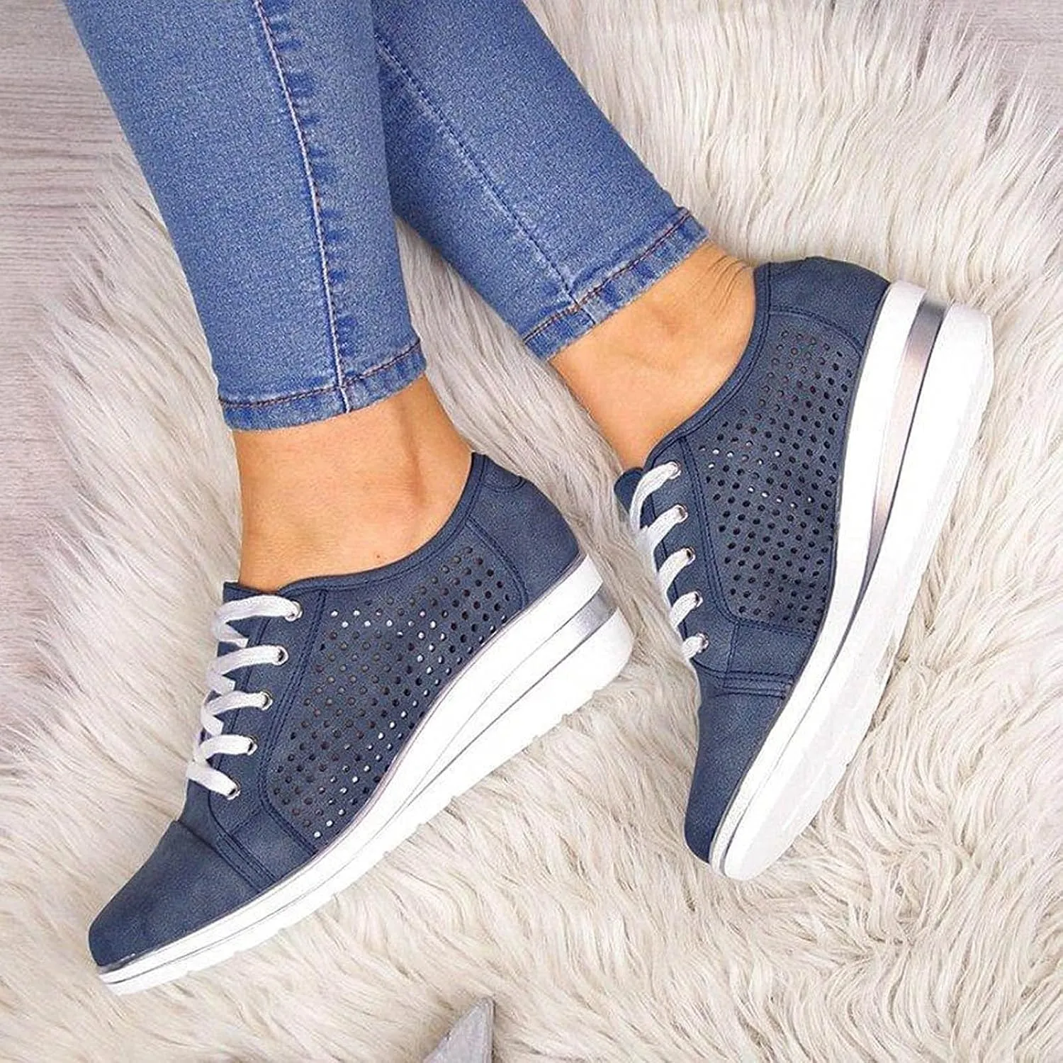 Bamboo Store Women Casual Shoes 9 New Women's Increased Shoes Mid-Heel Lace-up Casual Shoes Breathable Business Shoes Men