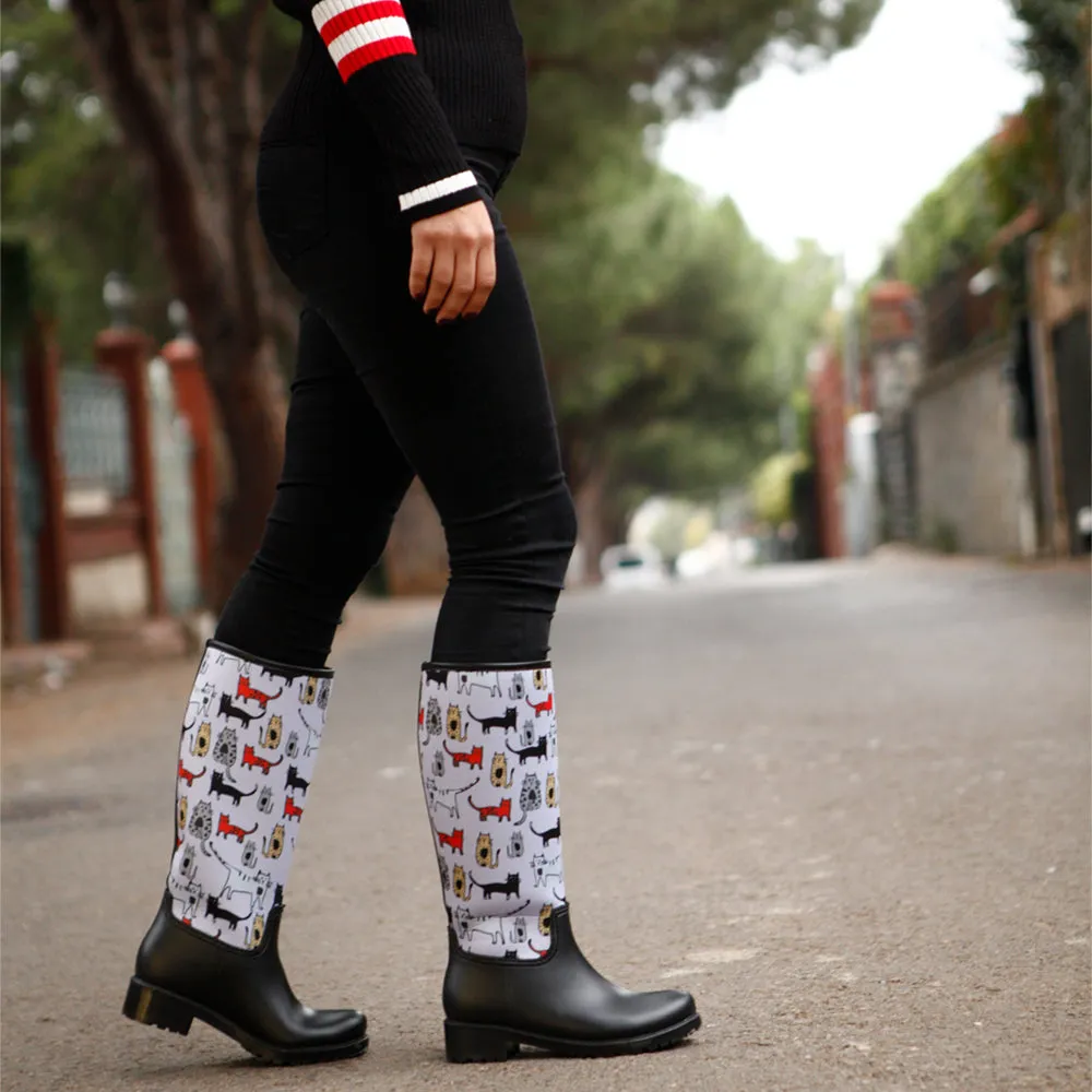 BiggDesign Cats Boots, Rain boot, 40 Size, Black Boots, Custom Design