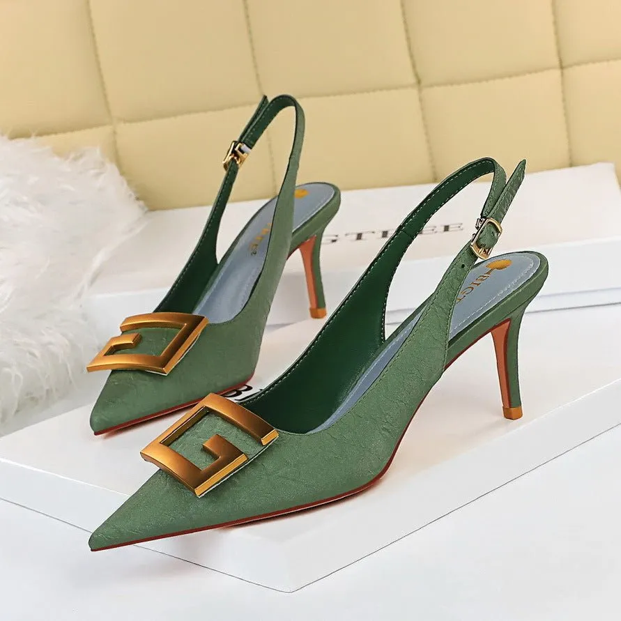 BIGTREE Slingback Pointed Toe G Buckle Shoes