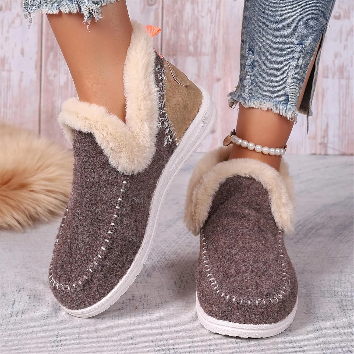 Boots For Women Ankle Booties Dressy Warm Fur Lined Winter Snow Short Booties Casual Fashion Trendy Loafers Shoes