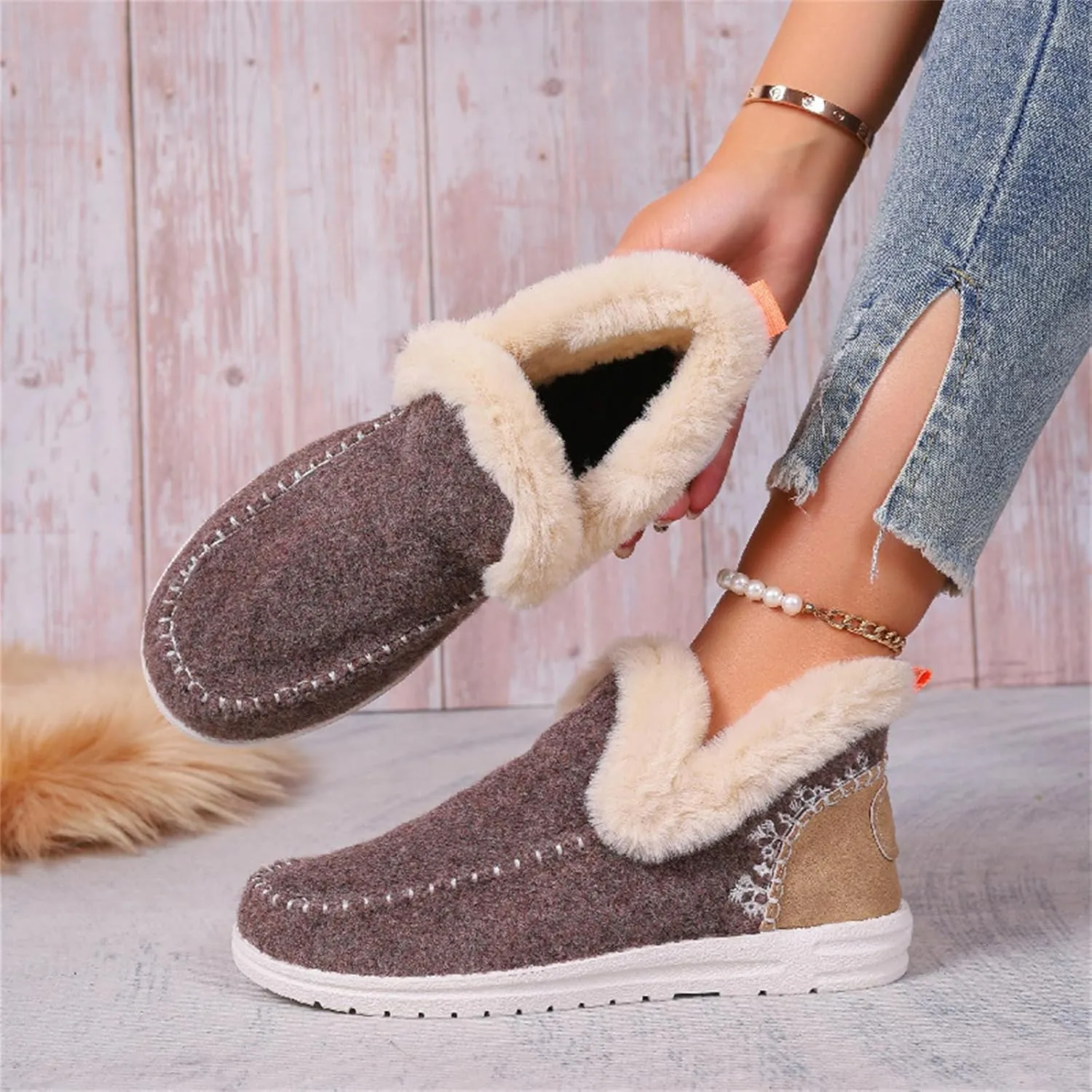 Boots For Women Ankle Booties Dressy Warm Fur Lined Winter Snow Short Booties Casual Fashion Trendy Loafers Shoes