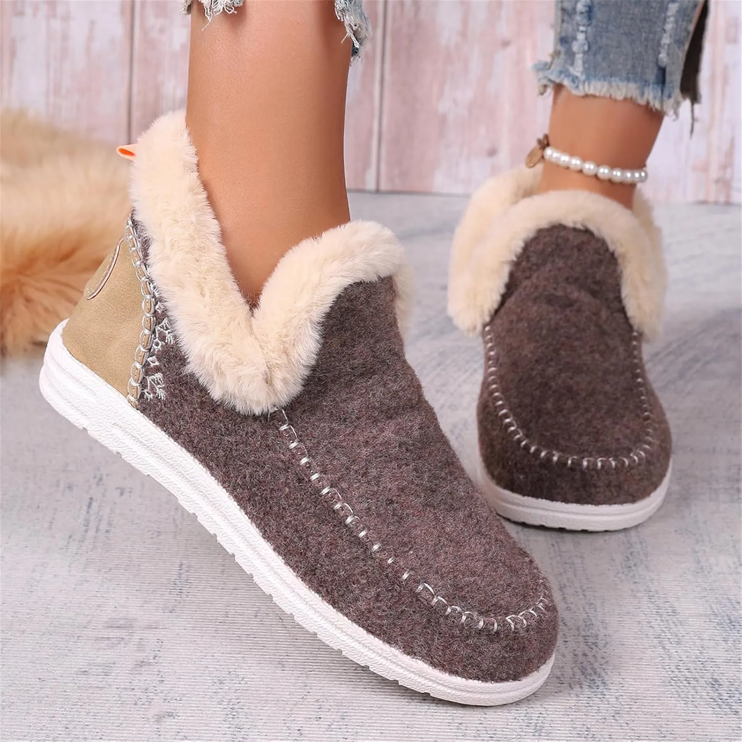 Boots For Women Ankle Booties Dressy Warm Fur Lined Winter Snow Short Booties Casual Fashion Trendy Loafers Shoes