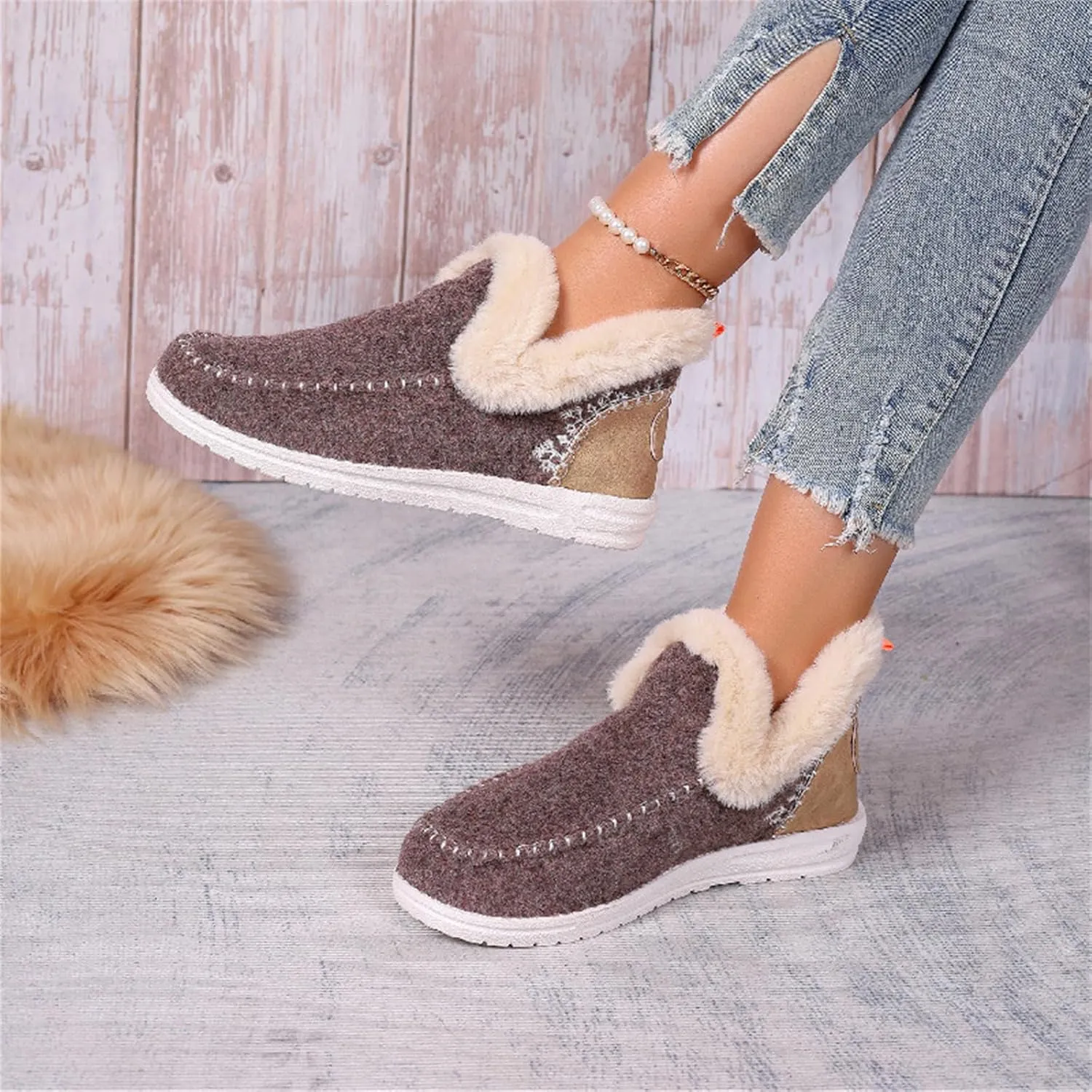 Boots For Women Ankle Booties Dressy Warm Fur Lined Winter Snow Short Booties Casual Fashion Trendy Loafers Shoes