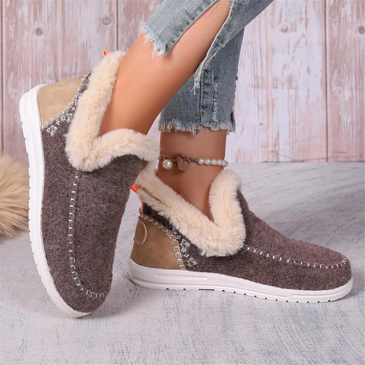 Boots For Women Ankle Booties Dressy Warm Fur Lined Winter Snow Short Booties Casual Fashion Trendy Loafers Shoes