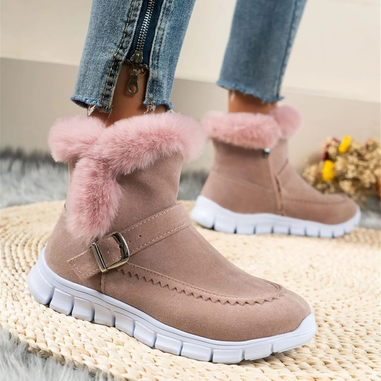 Boots For Women Ankle Booties Dressy Warm Snow Winter Boots Casual Trendy Comfortable Slip On Fur Lined Loafers Shoes