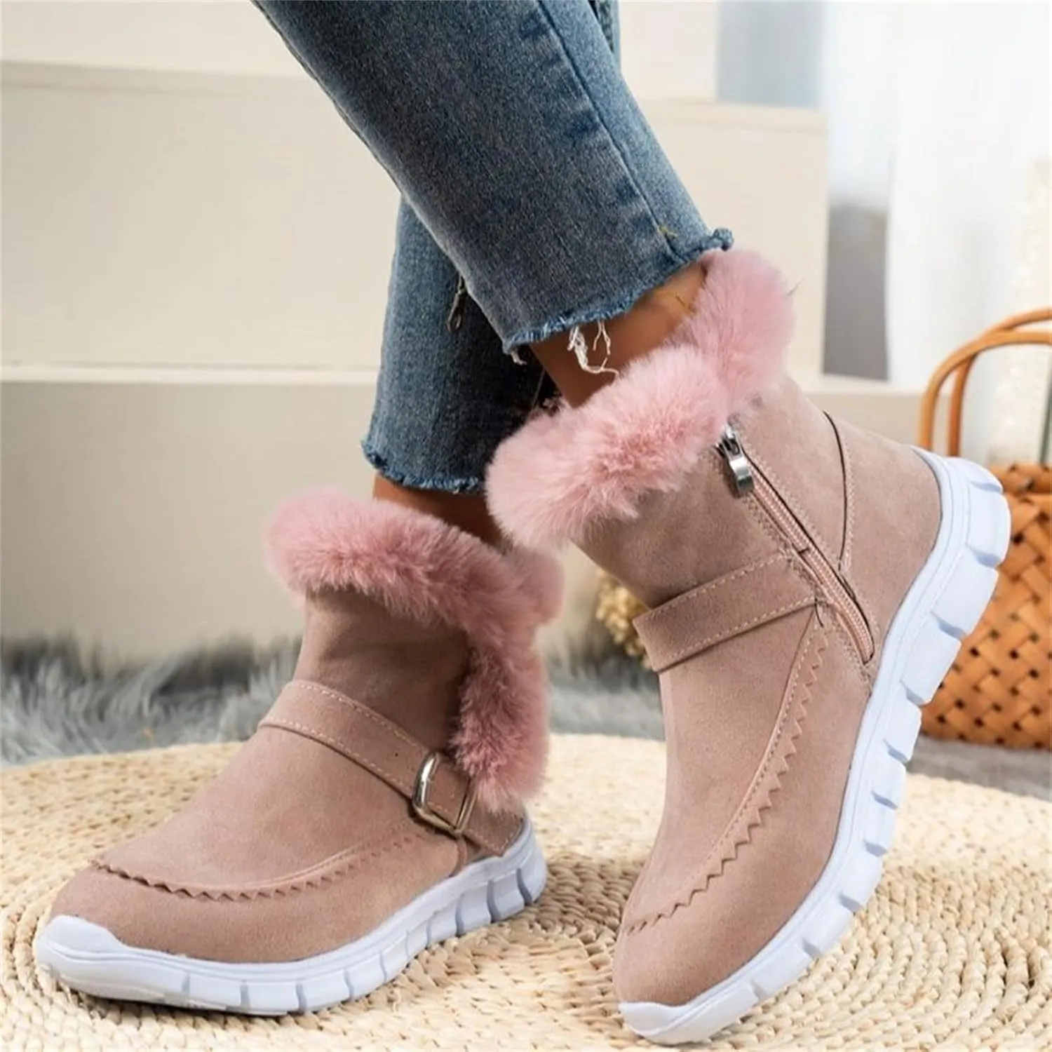 Boots For Women Ankle Booties Dressy Warm Snow Winter Boots Casual Trendy Comfortable Slip On Fur Lined Loafers Shoes