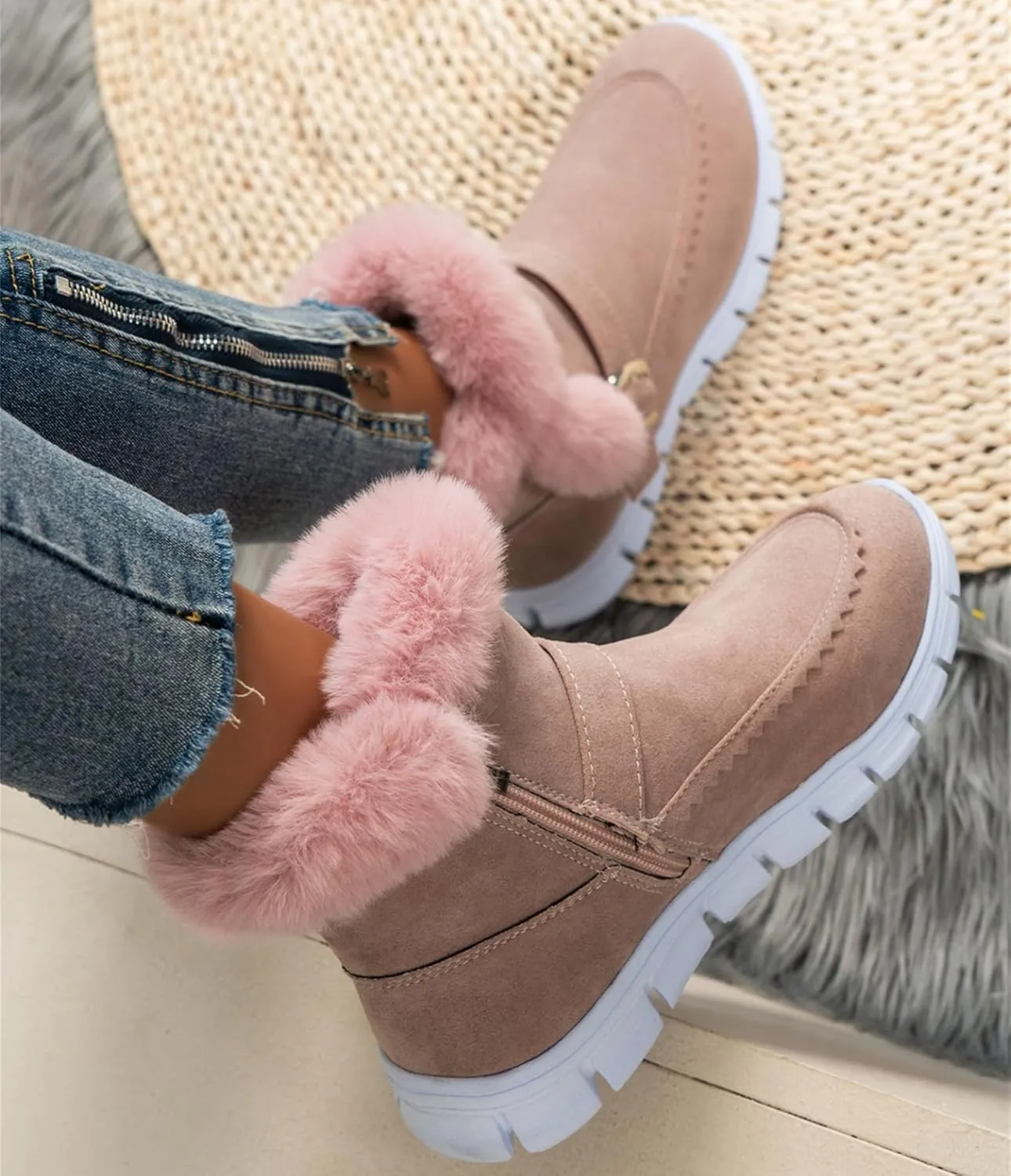 Boots For Women Ankle Booties Dressy Warm Snow Winter Boots Casual Trendy Comfortable Slip On Fur Lined Loafers Shoes