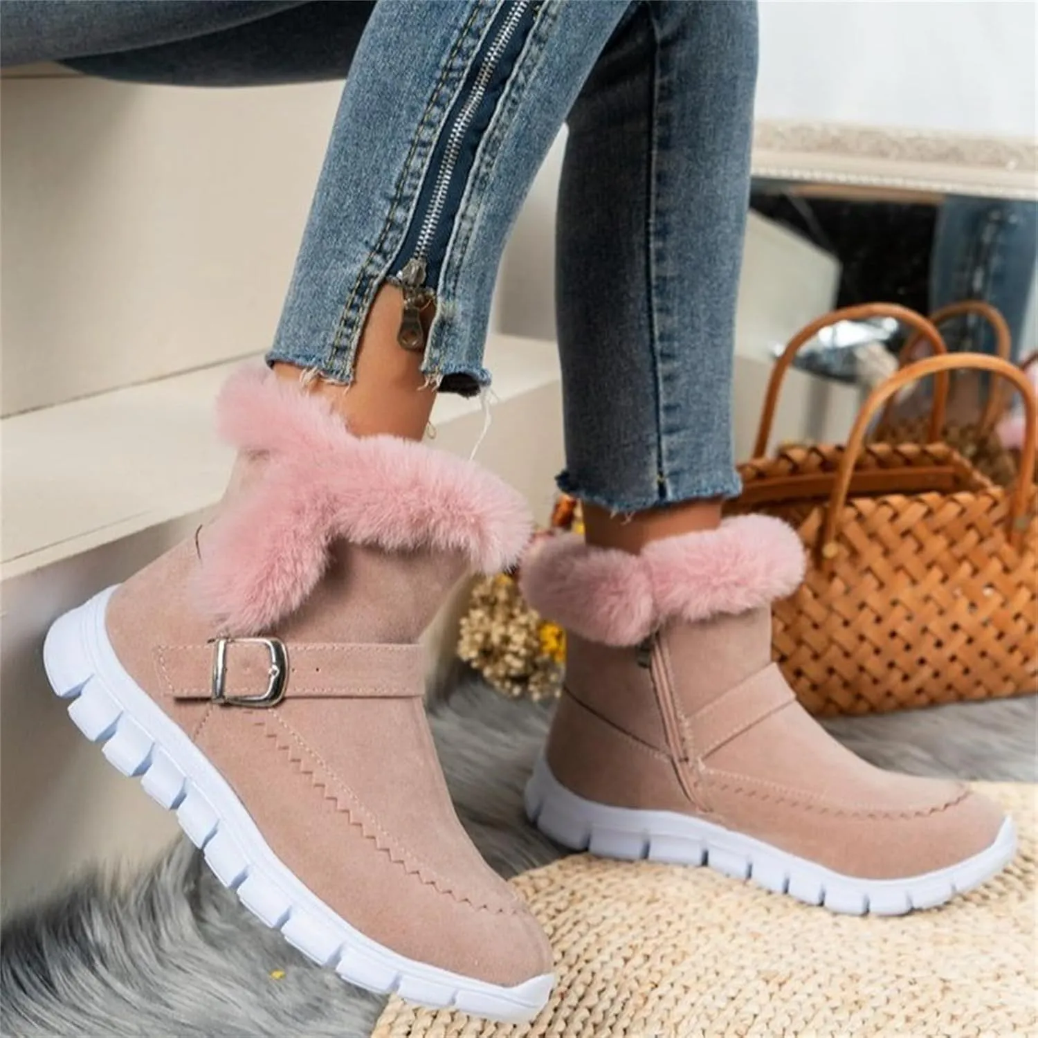 Boots For Women Ankle Booties Dressy Warm Snow Winter Boots Casual Trendy Comfortable Slip On Fur Lined Loafers Shoes