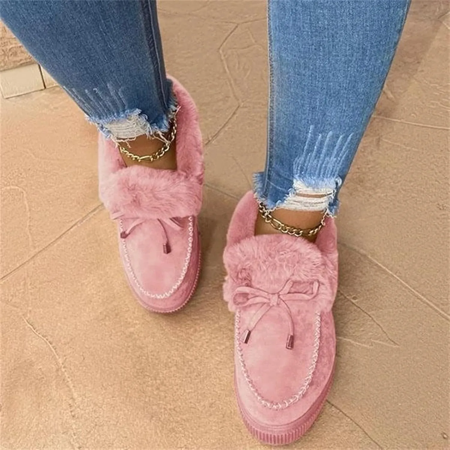 Boots For Women Ankle Booties Dressy Winter Snow Boots Fur Lined Warm Fuzzy Short booties Casual Slip On Loafers Shoe