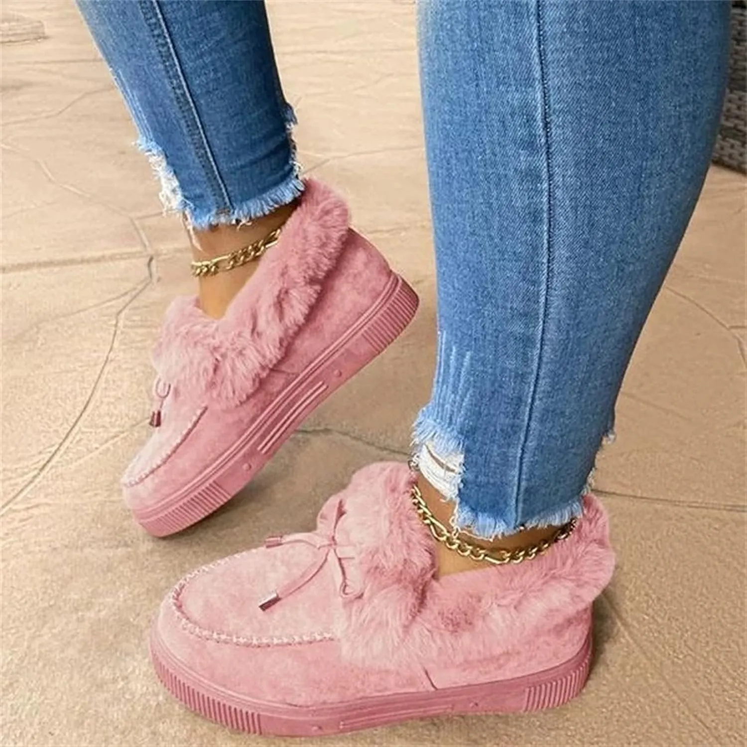 Boots For Women Ankle Booties Dressy Winter Snow Boots Fur Lined Warm Fuzzy Short booties Casual Slip On Loafers Shoe