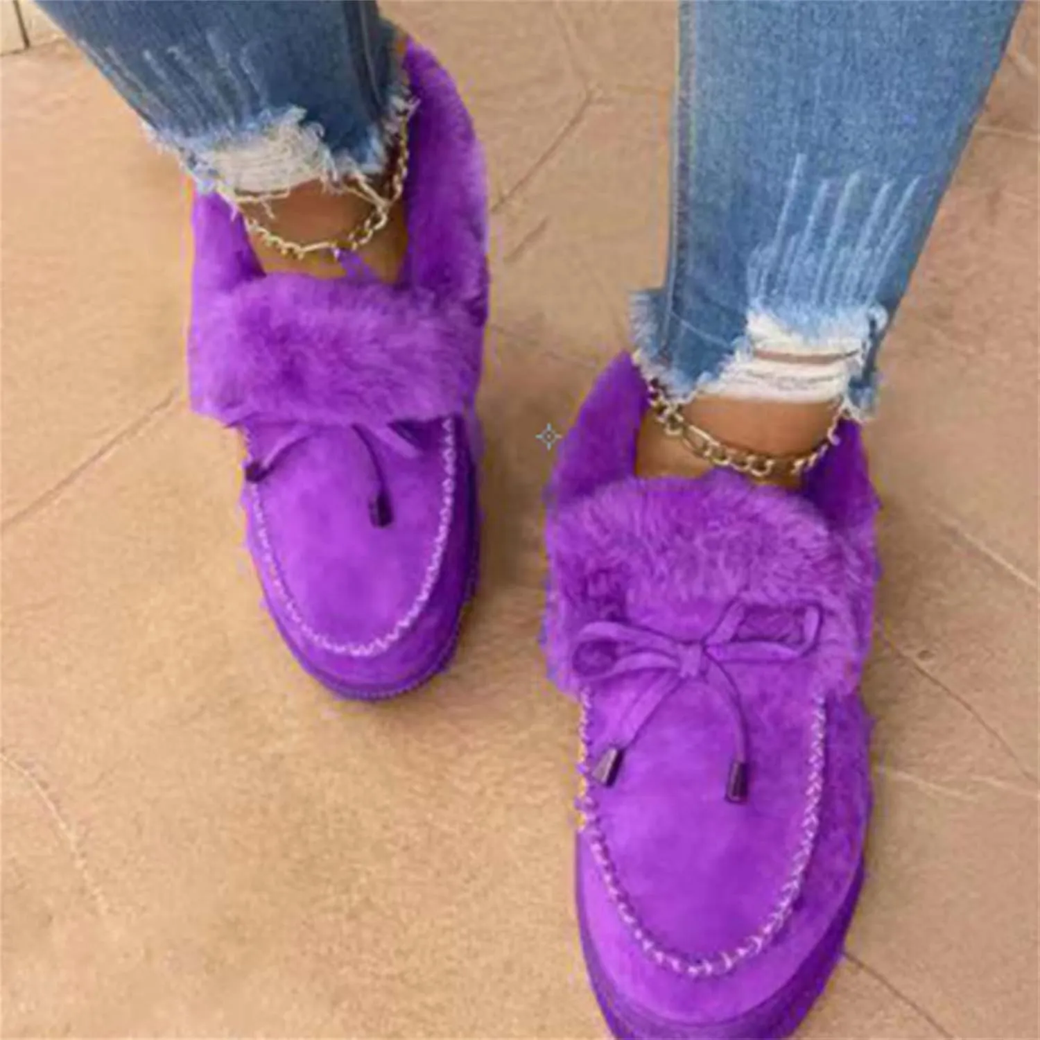 Boots For Women Ankle Booties Dressy Winter Snow Boots Fur Lined Warm Fuzzy Short booties Casual Slip On Loafers Shoe