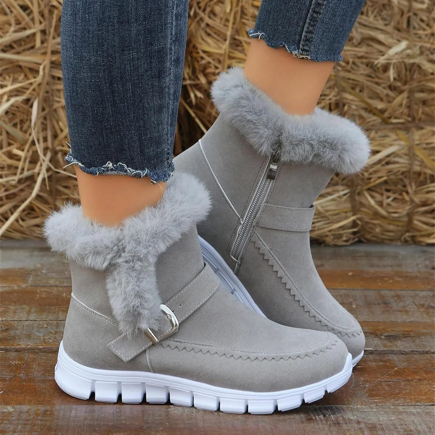 Boots For Women Ankle Booties With Fur Lined Snow Boots Anti-Slip Outdoor Winter Boots Warm Comfortable Loafers Shoes