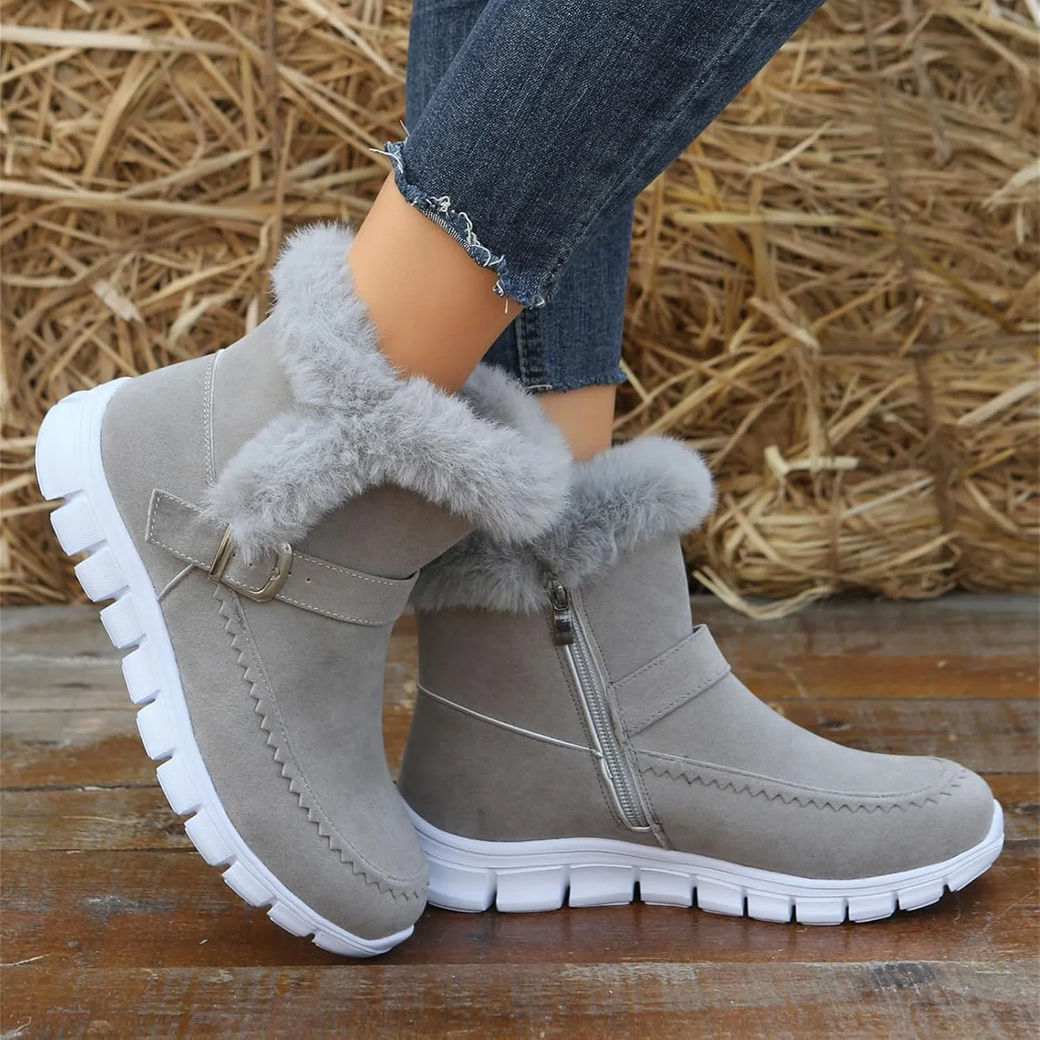 Boots For Women Ankle Booties With Fur Lined Snow Boots Anti-Slip Outdoor Winter Boots Warm Comfortable Loafers Shoes