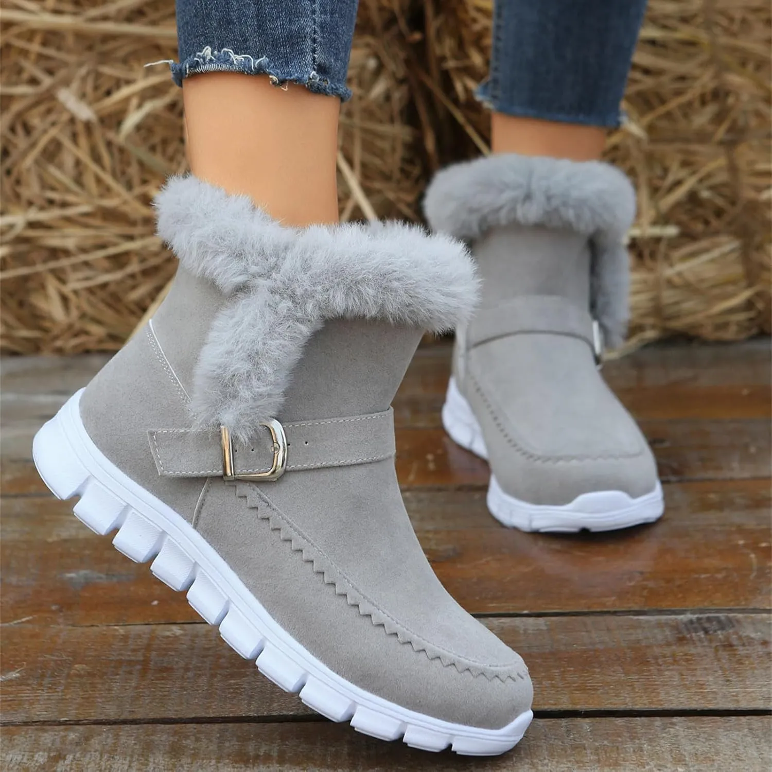 Boots For Women Ankle Booties With Fur Lined Snow Boots Anti-Slip Outdoor Winter Boots Warm Comfortable Loafers Shoes