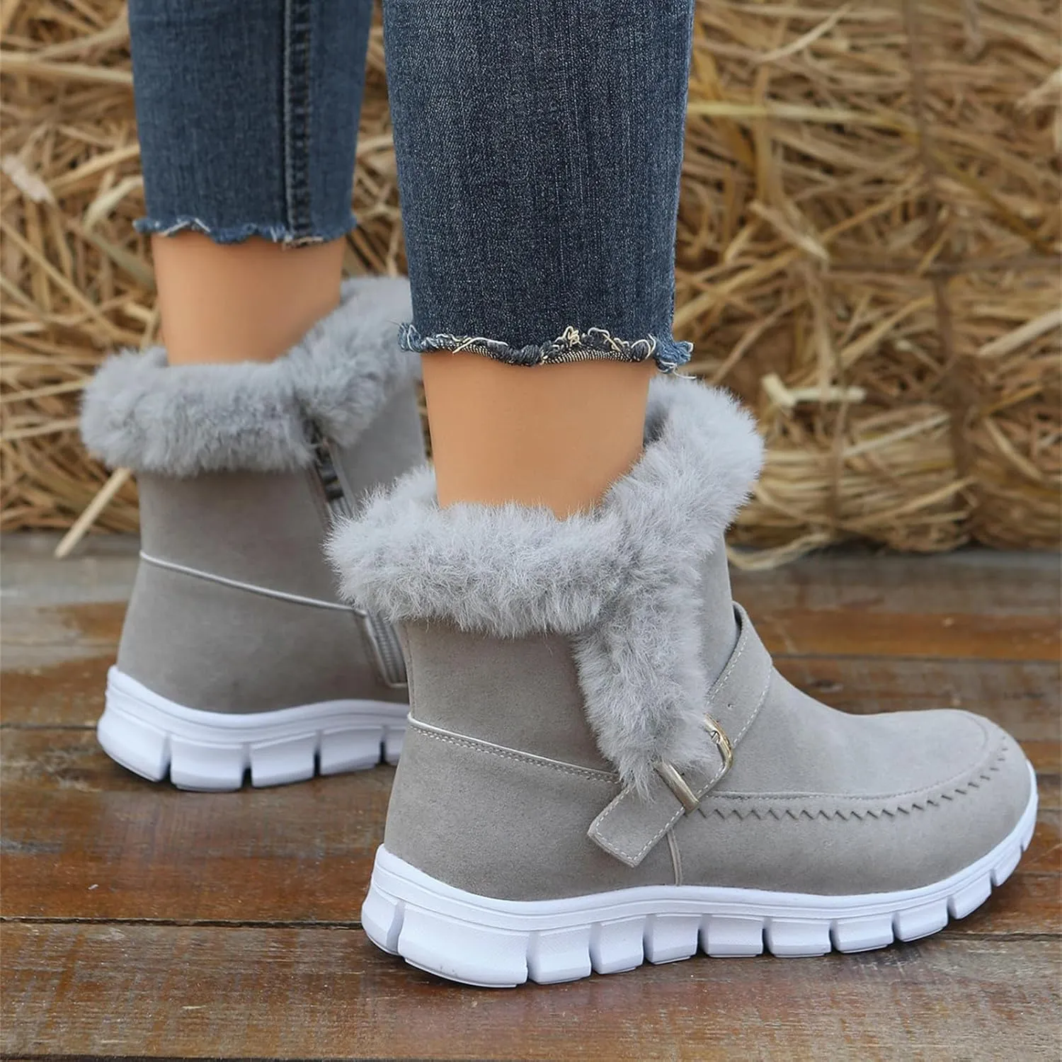 Boots For Women Ankle Booties With Fur Lined Snow Boots Anti-Slip Outdoor Winter Boots Warm Comfortable Loafers Shoes