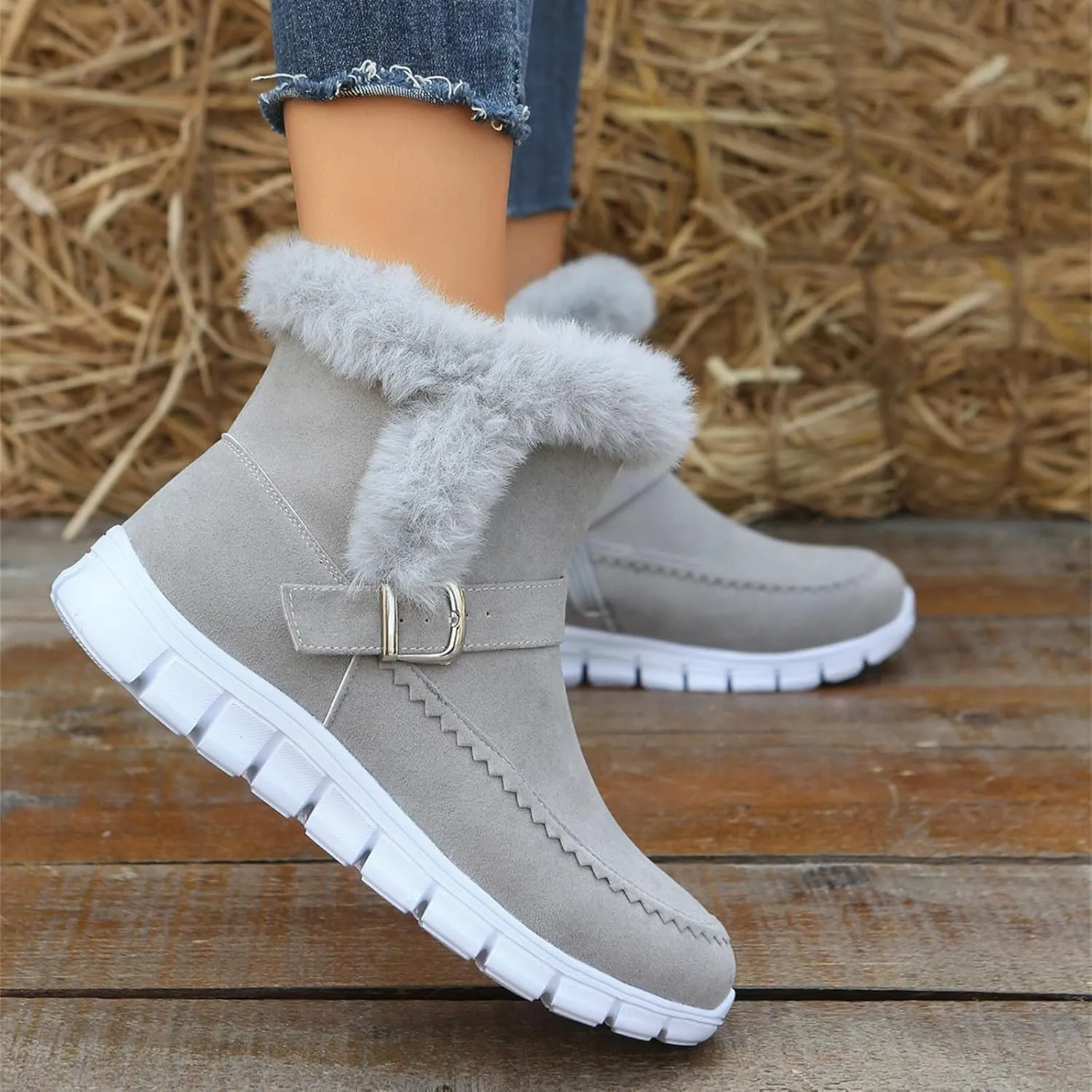Boots For Women Ankle Booties With Fur Lined Snow Boots Anti-Slip Outdoor Winter Boots Warm Comfortable Loafers Shoes