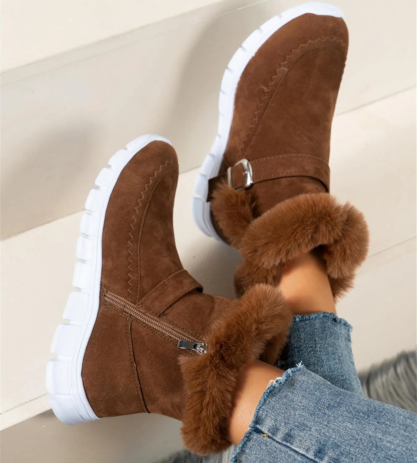 Boots For Women Ankle Booties With Fur Lined Warm Snow Winter Boots Comfortable Casual Fashion Trendy Loafers Shoes