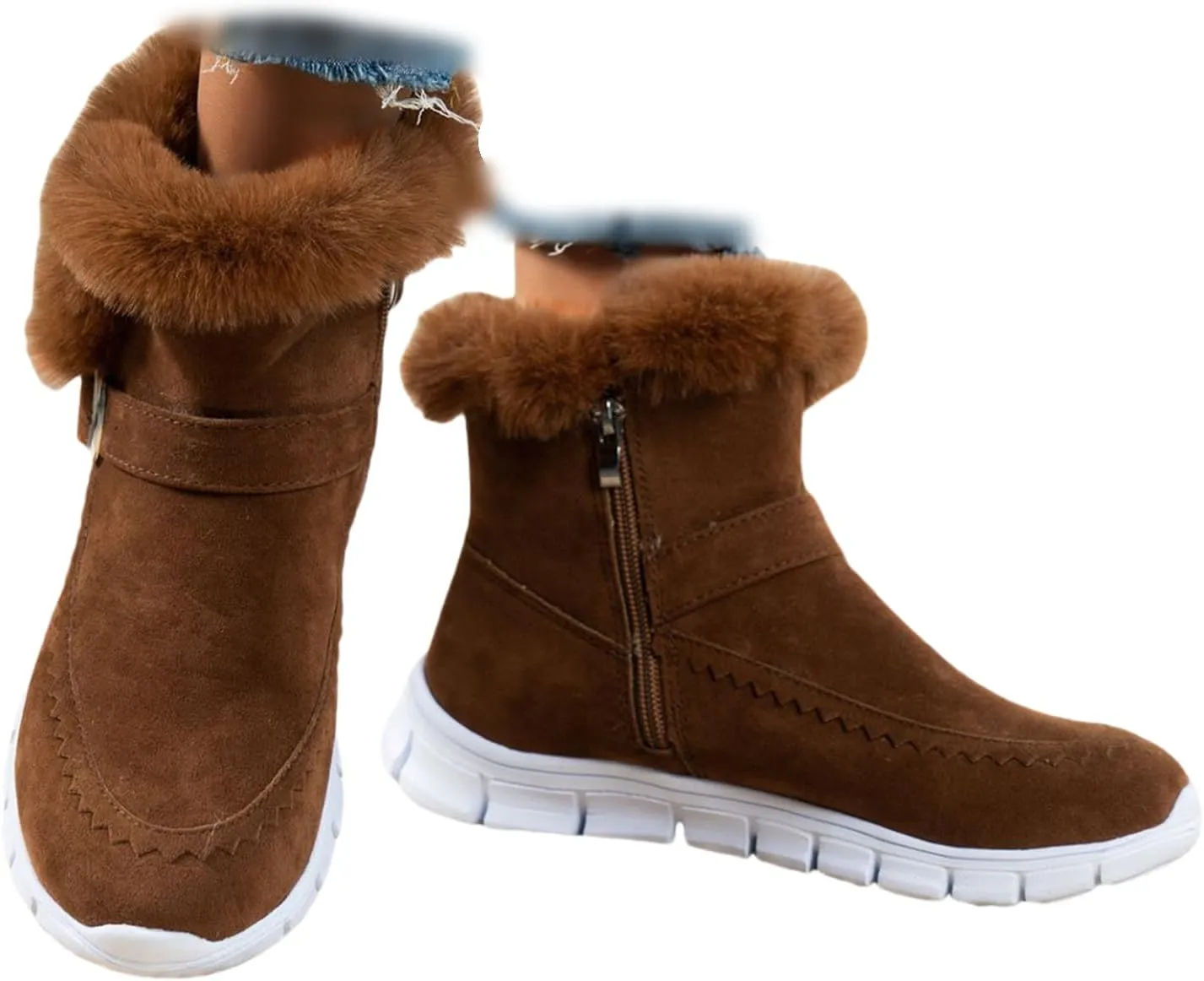 Boots For Women Ankle Booties With Fur Lined Warm Snow Winter Boots Comfortable Casual Fashion Trendy Loafers Shoes