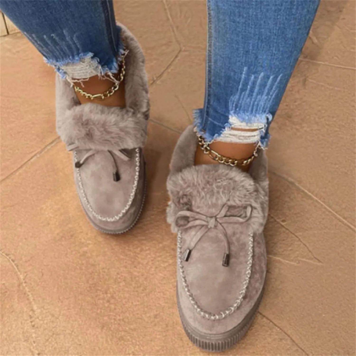 Boots For Women Ankle Booties With Fur Lined Winter Snow Boots Warm Casual Fashion Slip On Comfortable Loafers Shoes