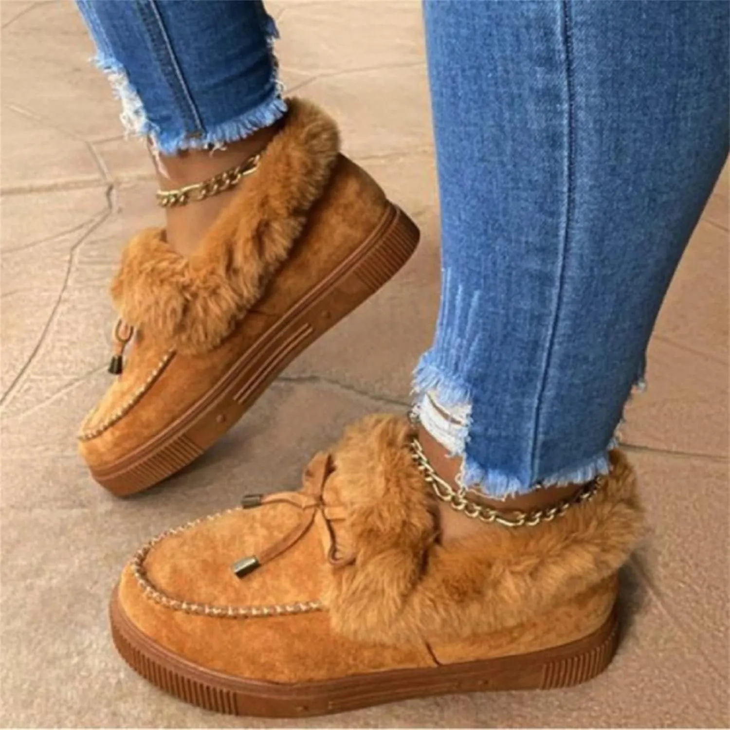 Boots For Women Ankle Booties With Fur Lined Winter Snow Boots Warm Comfortable Non Slip Short Booties Loafers Shoes