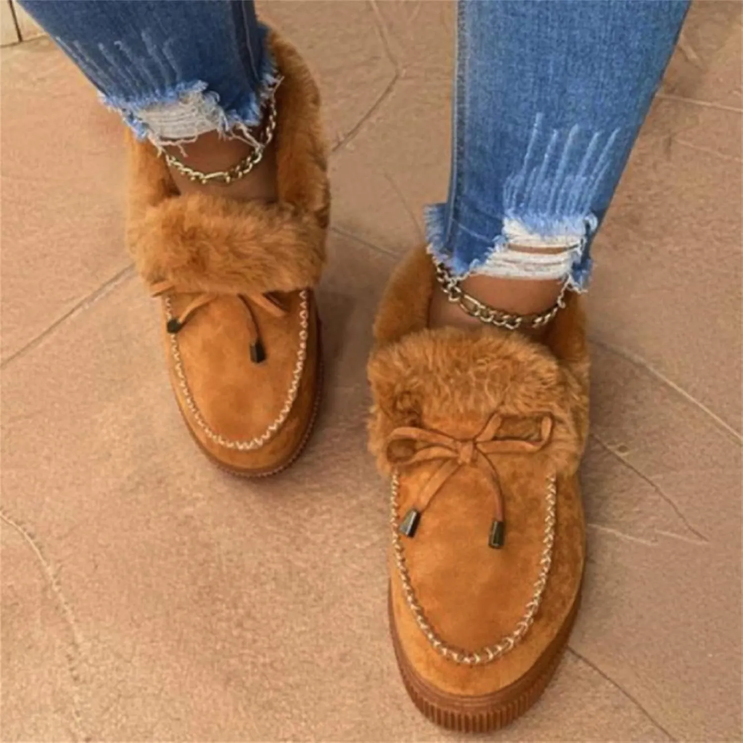 Boots For Women Ankle Booties With Fur Lined Winter Snow Boots Warm Comfortable Non Slip Short Booties Loafers Shoes
