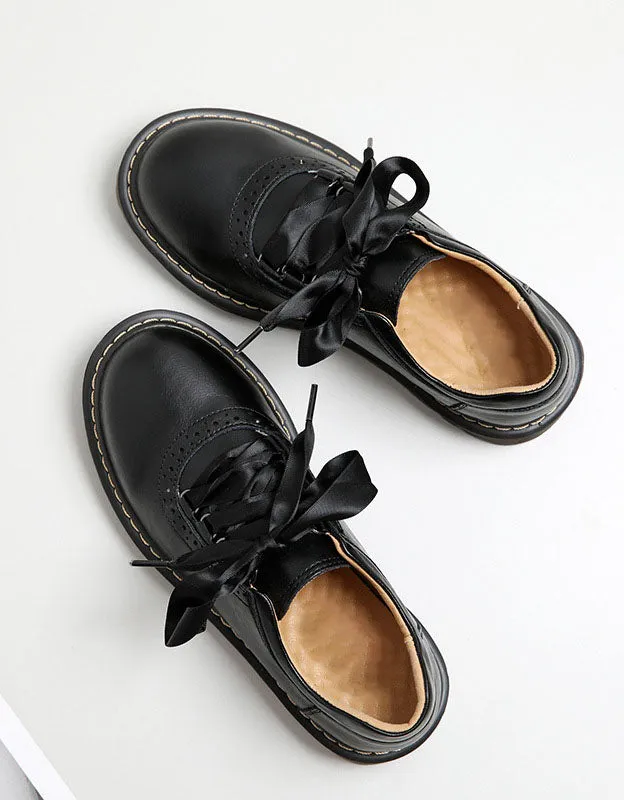 Brogue Style Silk Lace-up Mary Jane Shoes