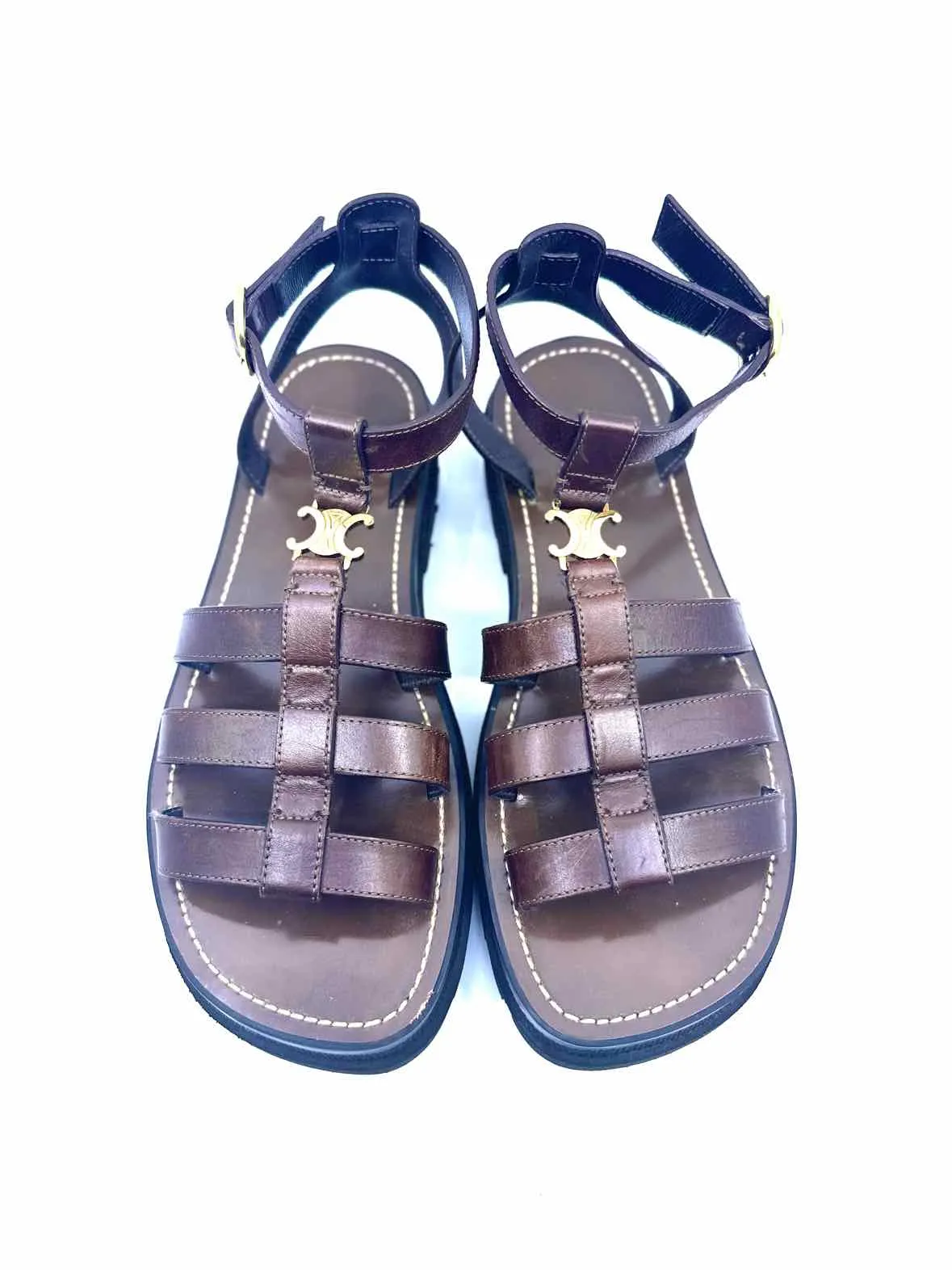 CELINE Size 11 Brown Leather Sandals