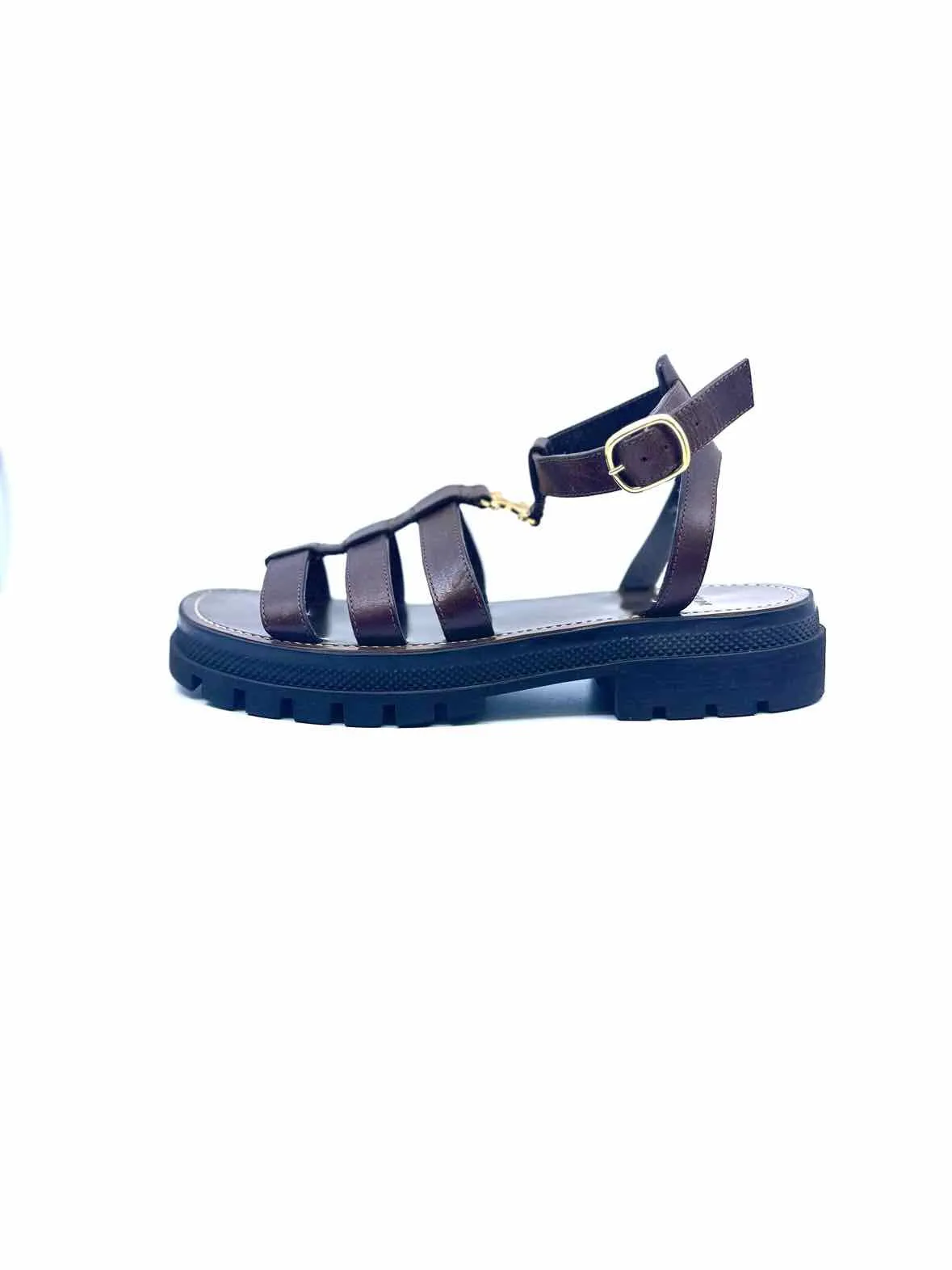 CELINE Size 11 Brown Leather Sandals