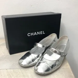 Chanel Silver Mary Jane Shoes 38.5 - AWL2484