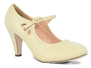 Chase & Chloe Kimmy-21 Round Toe Mid Heel Mary Jane Style Dress Pumps Nude (7, NUDE PU)