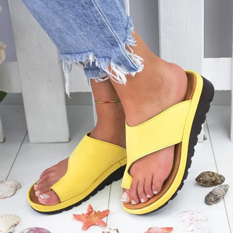 Comfy Leather Platform Flat Sole Orthopedic Sandal