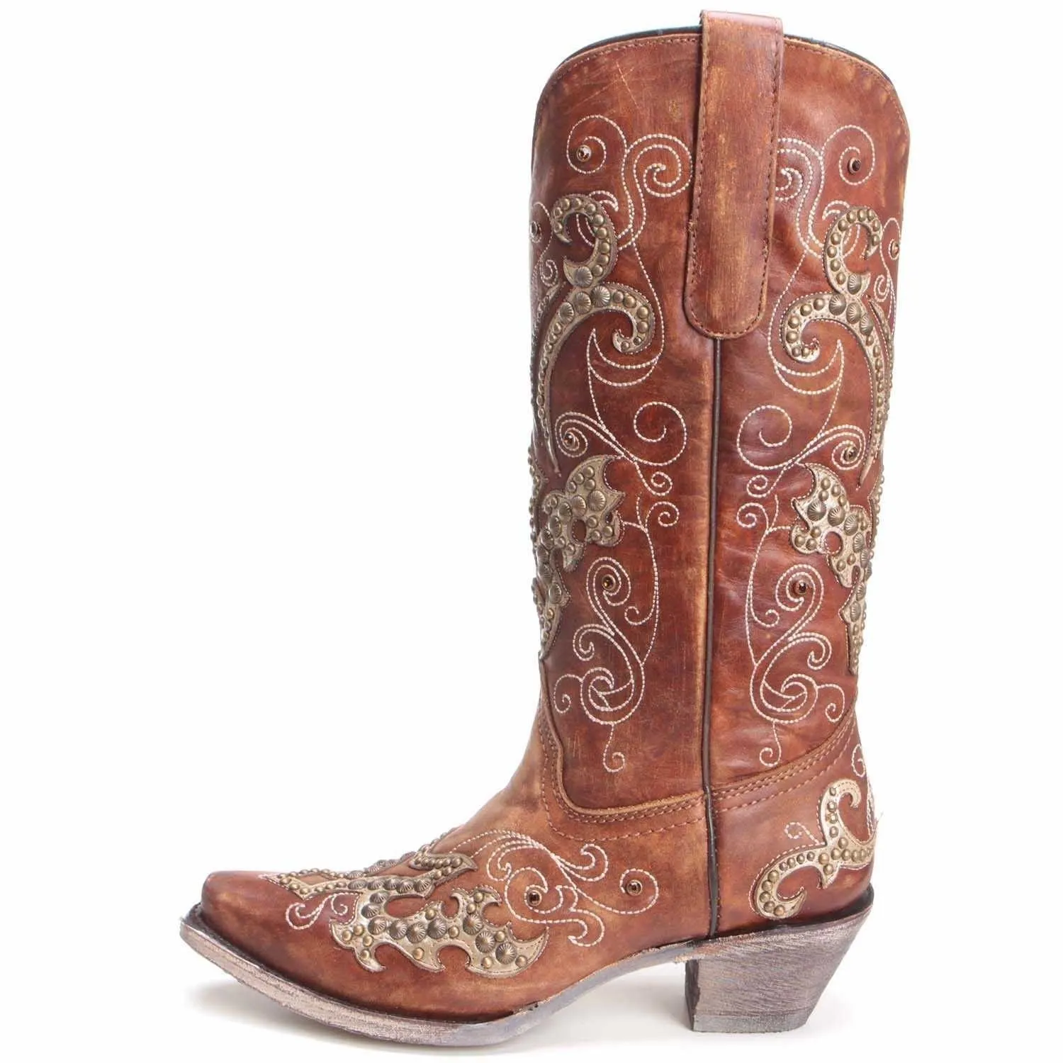 CORRAL WOMEN'S WESTERN COWGIRL TAN OVERLAY STUDS BOOTS A3654
