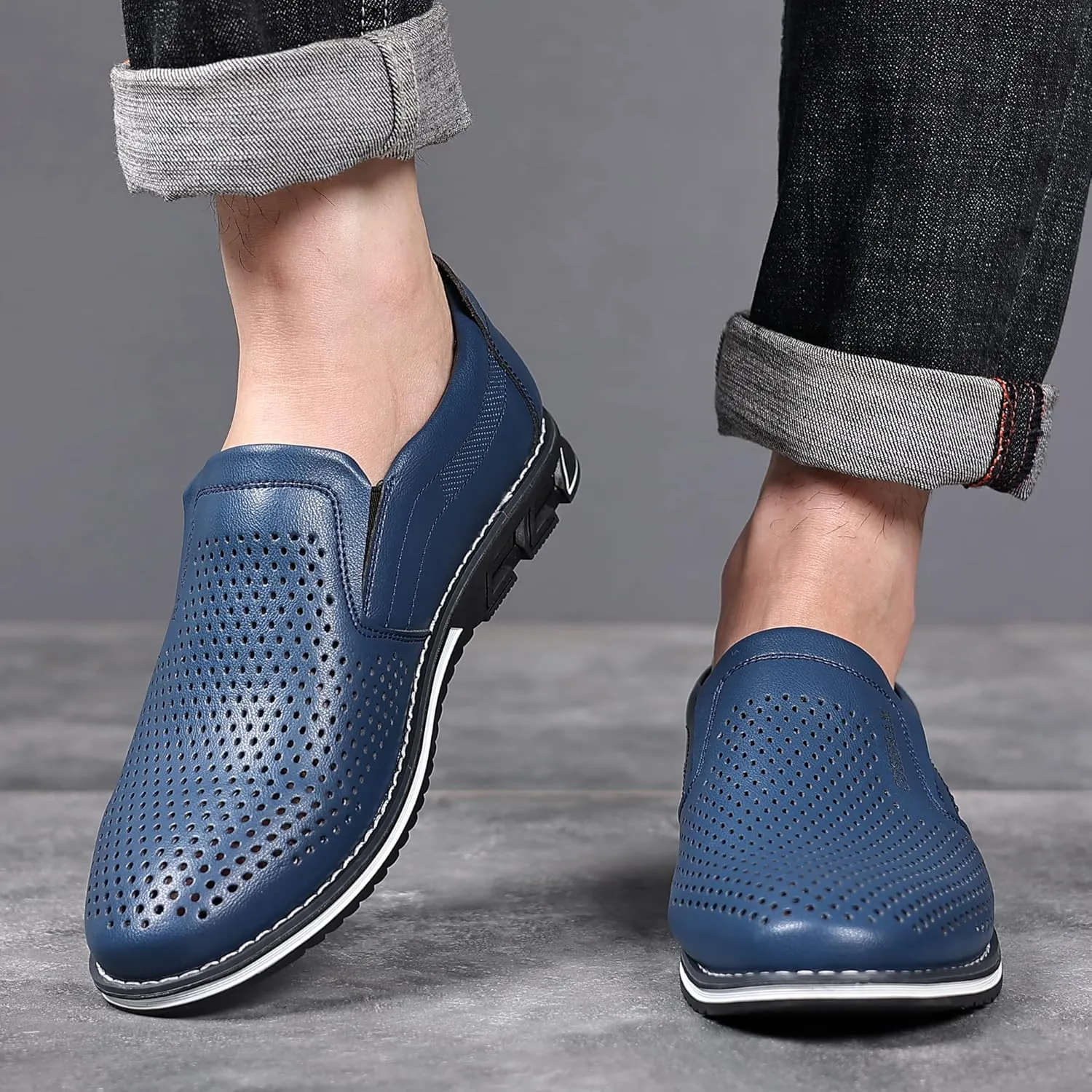 COSIDRAM Mens Casual Shoes Slip on Loafers Lightweight Hollow Out Breathable Male Shoes