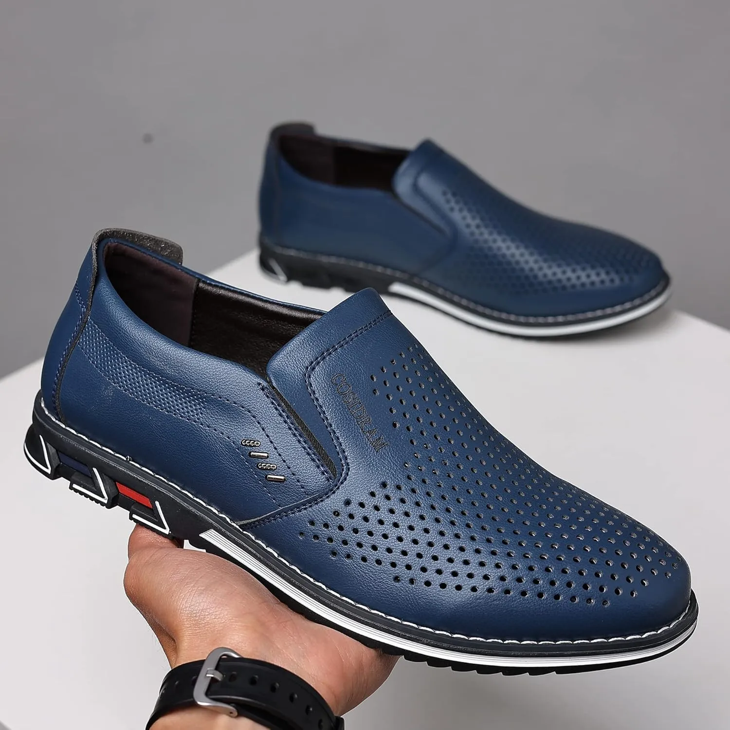 COSIDRAM Mens Casual Shoes Slip on Loafers Lightweight Hollow Out Breathable Male Shoes