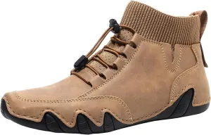 Couple's High Top Casual Shoes Casual Leather Water Proof Boots Splicing Leather Shoes Soft Soled Semi Casual Shoes Men