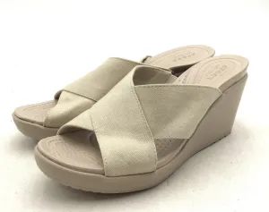 Crocs Women's Leigh II 204949 Ivory Slip-On Wedge Heel Slide Sandals - Size 8
