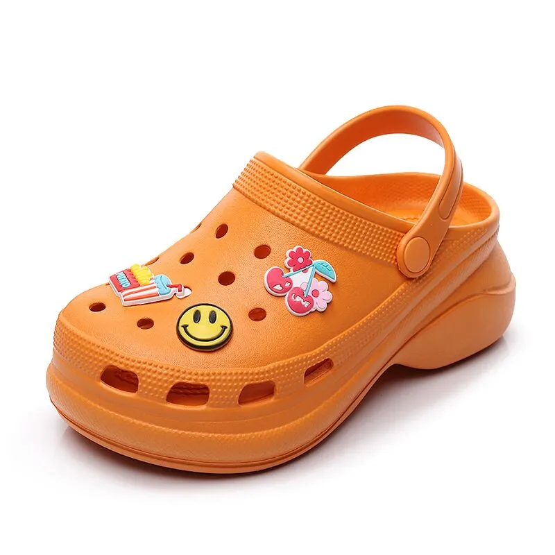 Cute Purple Woman Clogs Chunky Fruit Pattern Womens Platform Sandals Hollow Out Fashion Women's Wedge Sandals zuecos sanitarios