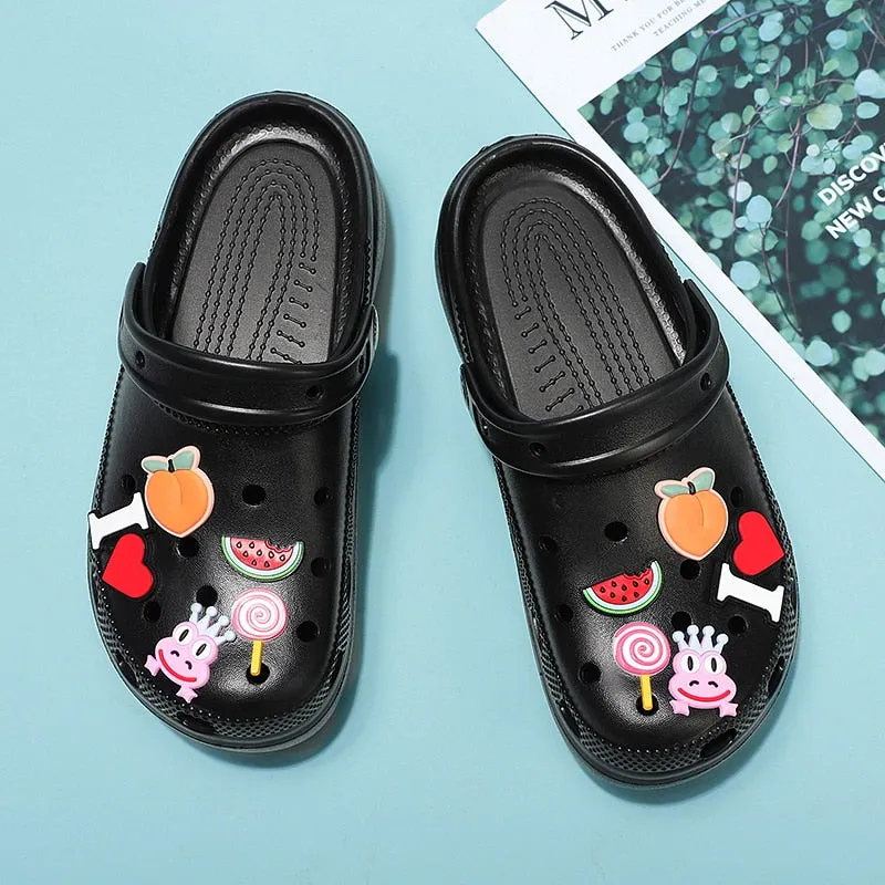 Cute Purple Woman Clogs Chunky Fruit Pattern Womens Platform Sandals Hollow Out Fashion Women's Wedge Sandals zuecos sanitarios